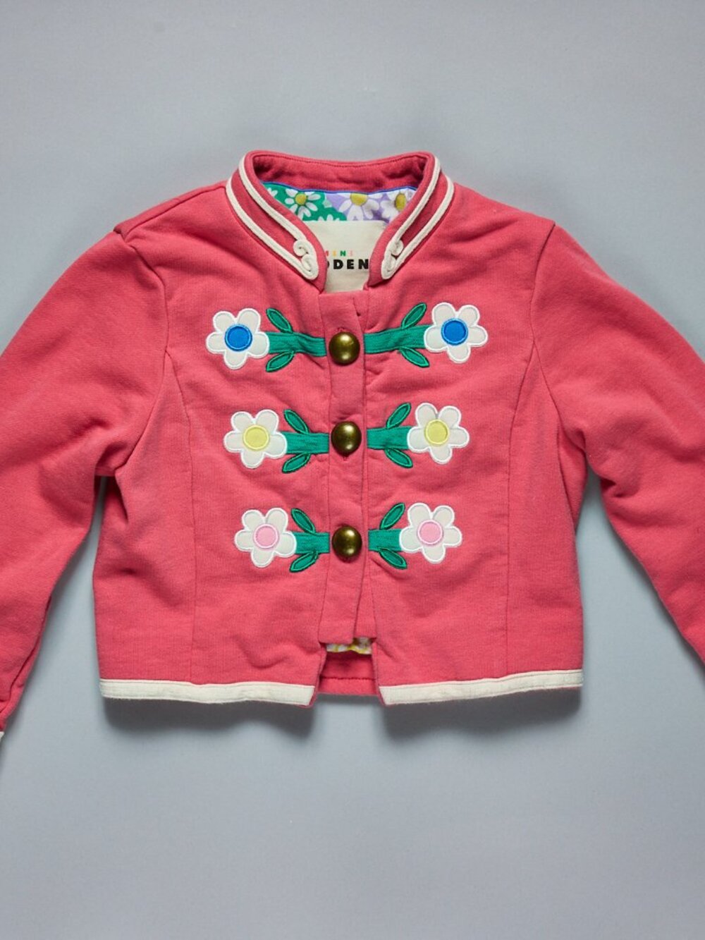 MINI BODEN KIDS FLORAL APPLIQUE KNIT MILITARY JACKET